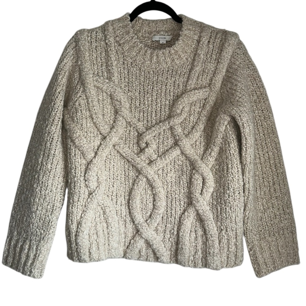 VINCE SIZE S CABLE KNIT SWEATER PULLOVER alpaca wool cream beige‎